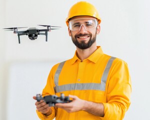 Poster - Drone operation by construction worker in urban environment technology showcase professional perspective innovation focus