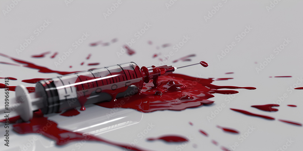 Blood-Splattered Syringe on White Surface - Medical Hazard Image for ...