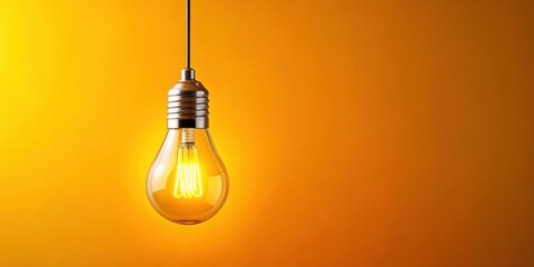 Poster - A bright light bulb hanging from a wire against a vibrant yellow background, symbolizing new ideas and innovation
