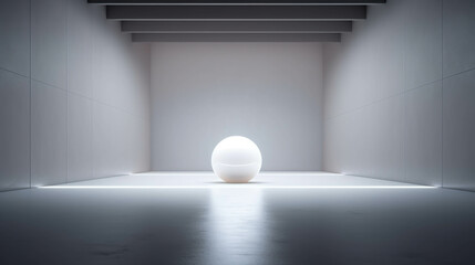 Poster - Minimalist White Sphere in Modern Spacious Interior with Soft Ambient Lighting