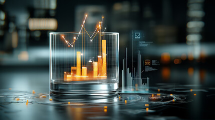 Poster - conceptual image of digital media icons and graphs showcasing data analysis and growth trends. vibra