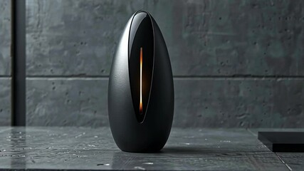 Fototapete - A sleek black decorative object stands on a textured stone surface, enhancing the modern aesthetic of the room.