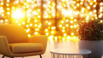 Aufkleber - Cozy Living Space with Bright Bokeh Background and Stylish Yellow Chair