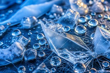 Wall Mural - ice crystals and water droplets displaying beautiful ice texture
