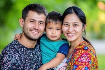 Smiling Multiracial Family Enjoying Picnic in Outdoor Nature Setting