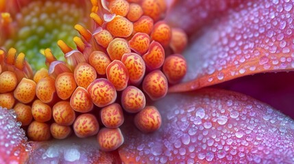 Poster - Macro shot capturing the intricate and vibrant floral patterns with a close up focus on the organic shapes and textural details of the blooming plant