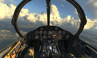 Poster - Cockpit view of an aircraft showcasing various instruments and controls.