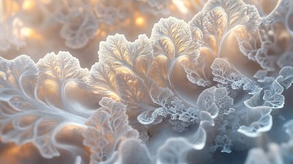Poster - Intricate Frost Crystals Glistening in Soft Ethereal Natural Light Revealing the Beauty and Fragility of Winter s Organic Patterns