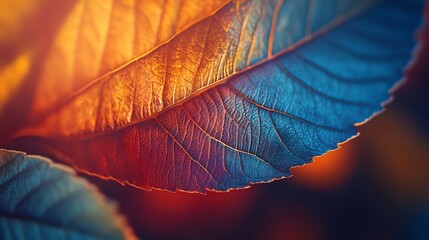 Poster - Mesmerizing close up macro shot showcasing the intricate textures rich earthy hues and organic shapes of a vibrant autumn leaf