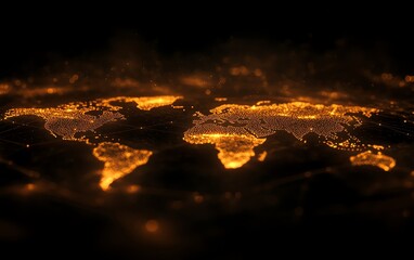Poster - Digital world map with illuminated virtual network pathways on a dark background, 3D rendering, cyber world concept