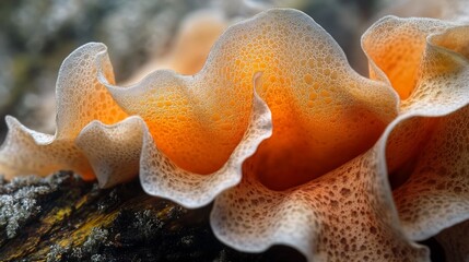 Poster - Captivating macro shot highlighting the intricate textures and organic details of vibrant orange floral petals set against a natural serene environment