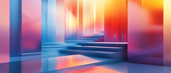 Poster - Streamlined Efficiency Focused Architectural Corridors with Reflective Symmetry and Futuristic Illumination A visually striking digital rendering showcasing a modern minimalist