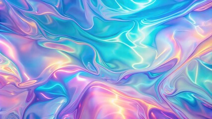 Poster - Abstract Swirling Holographic Background with Pastel Blue, Pink, and Purple Hues