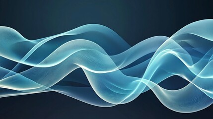 Poster - A captivating abstract design featuring flowing waves in soft shades of blue on a dark background. Ideal for modern digital art and backgrounds.
