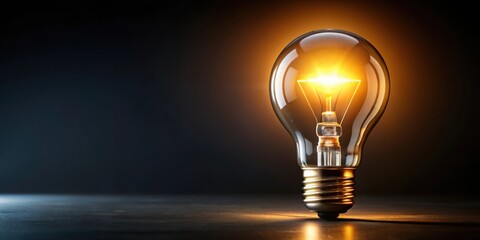 Poster - A bright incandescent light bulb glows on a dark surface, illuminating the surrounding area with a warm, golden hue.