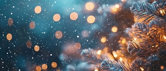 Poster - Festive holiday background with twinkling snowflakes cozy warm lights and traditional Christmas creating a magical serene atmosphere