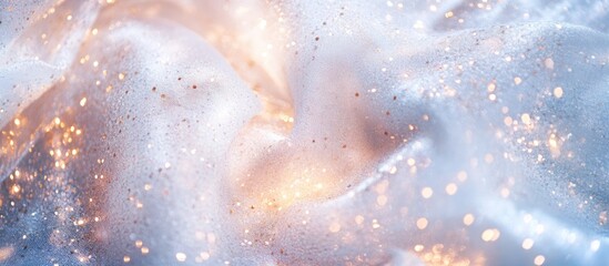 Aufkleber - Winter glamour fashion flatlay with shimmering fabric and glowing lights creating a luxurious and elegant abstract background texture