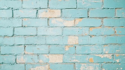 Poster - A close-up view of a textured blue brick wall, showcasing weathered patches and a unique vintage charm. Ideal for design and renovation projects.