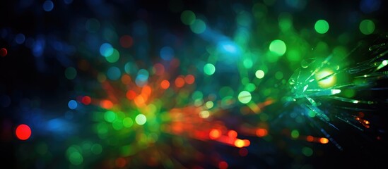 Aufkleber - Vibrant abstract bokeh effect in green blue and red colors creating a dynamic visual against a dark background