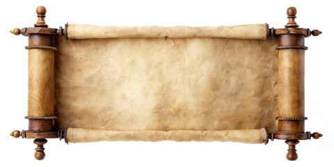 Aufkleber - Unfurled Antique Scroll with Wooden Rollers and Blank Parchment for Your Message