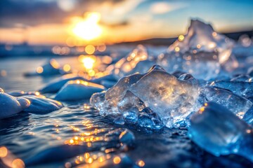 Wall Mural - ice crystals reflecting sunset colors with stunning ice texture