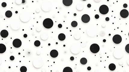 Poster - A creative composition of black and white circles scattered on a white background, perfect for modern design projects and artistic ventures.