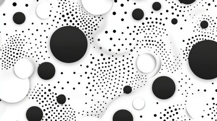 Poster - A modern, abstract pattern featuring various black and white circles and dots, creating a dynamic and contemporary visual effect for design projects.