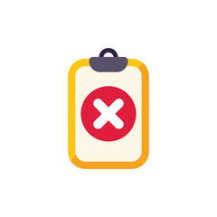 Poster - yellow clipboard is showing negative result, cross mark in red circle, concept for unsuccessful test