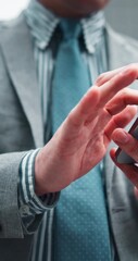 Poster - Closeup, hands and person with mobile in city, travel journey and search with app for direction. Outdoor, businessman and employee with phone for digital information, online map and scroll in Japan