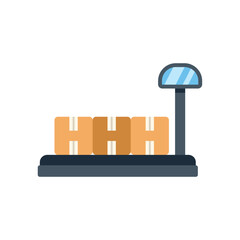 Poster - digital illustration of a warehouse scale weighing packages on a belt conveyor