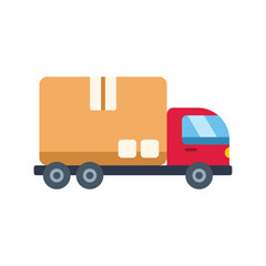 Poster - delivery truck is carrying a large parcel, representing the transportation and shipping industry