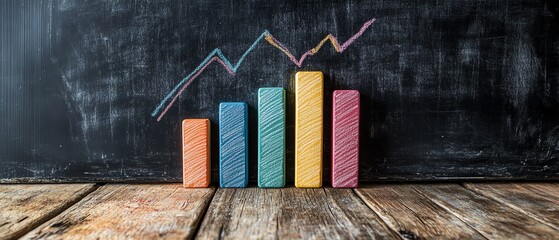 Poster - AI generative hand drawing of colorful bar graph and line chart on a blackboard with chalk, creative data visualization concept