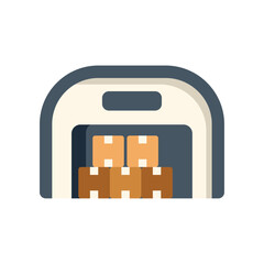 Poster - warehouse building containing cardboard boxes, concept for delivery service, import export, storage 
