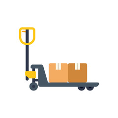 Poster - this vector illustration shows a pallet jack carrying cardboard boxes, ideal for themes such as logi