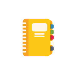 Poster - simple flat design of a yellow notebook with colorful tabs for organizing notes, perfect for educati