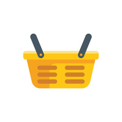 Canvas Print - Empty yellow shopping basket is standing, waiting to be filled with groceries in a supermarket or products from an online store