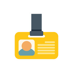 Poster - yellow id card hanging on a lanyard, showing a person's photo and name, for security and identificat
