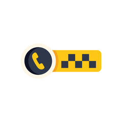 Poster - Yellow taxi cab sign with black checkers and phone icon representing calling a taxi service