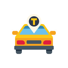 Poster - yellow taxi cab getting gps signal from mobile app for ride sharing service, isolated on white backg