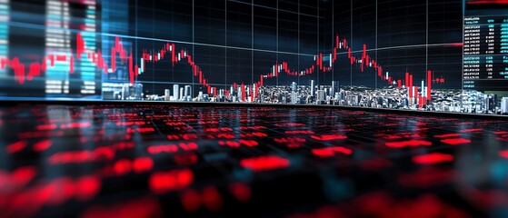 Leinwandbilder - Forex trading chart with live global market data, 3D rendered digital background showing currency fluctuations and trade statistics