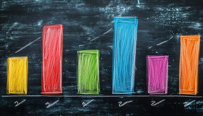 Aufkleber - Handdrawn colorful bar graph and line chart on a blackboard with chalk, AI generative concept, vibrant and dynamic data visualization