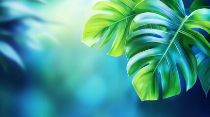 Poster - A leafy green plant with a blue background