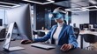 © Yanina - Woman in office using VR headset for virtual reality