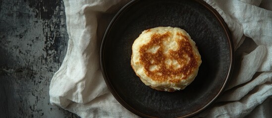 Canvas Print - Delicious homemade cottage cheese pancakes on a rustic plate with a textured backdrop perfect for food photography and culinary presentations