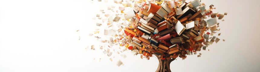 Aufkleber - A tree made of books, symbolizing knowledge and creativity.