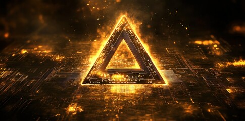 Aufkleber - A glowing triangular symbol over a digital background, suggesting technology and innovation.