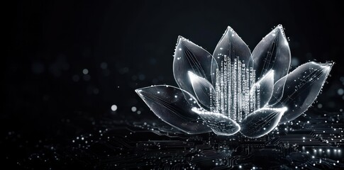 Aufkleber - A digital lotus flower emerging from a circuit-like background, symbolizing technology and growth.