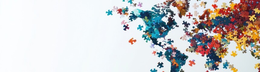Aufkleber - A colorful arrangement of jigsaw puzzle pieces scattered on a white background.