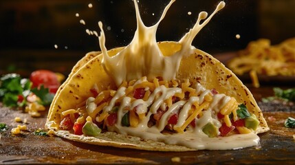 Poster - A close-up shot of a taco with melted cheese