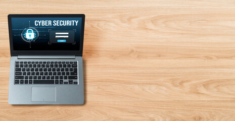 Poster - cyber security system on computer screen protect private information snugly from hacker and cyber at
